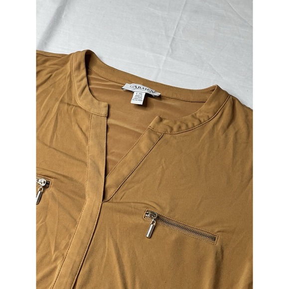Carmen Marc Valvo Women Button Up Shirt Large Casual Long Sleeve Pockets Mustard - Picture 2 of 10